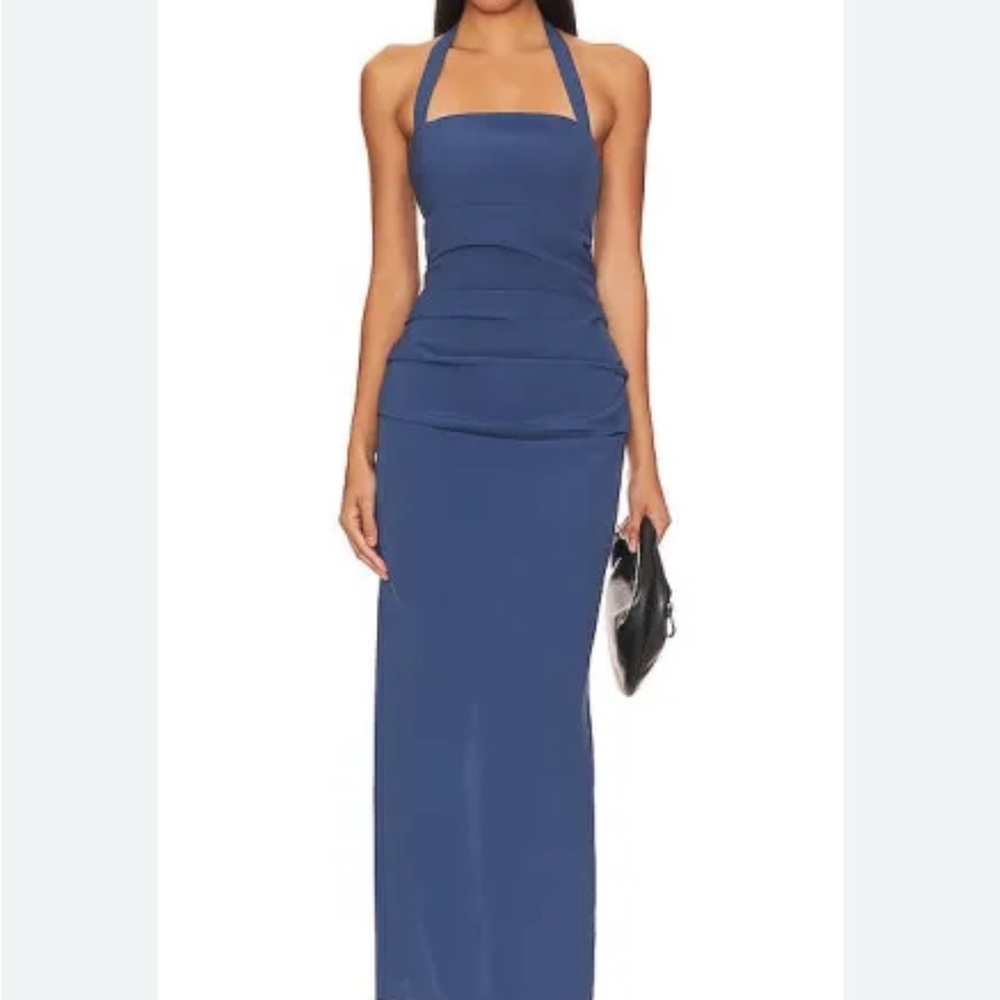 Elegant Blue Halter Maxi Dress